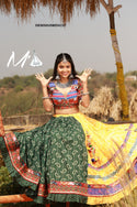 Vintage Printed Cotton Lehenga With Blouse And Khadi Cotton Dupatta-ISKWNAV08054157