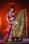 Vintage Printed Cotton Lehenga With Blouse And Khadi Cotton Dupatta-ISKWNAV08054157