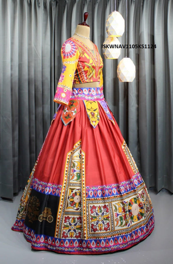 Digital Printed Chinon Silk Lehenga With Blouse And Dupatta-ISKWNAV1105KS1124