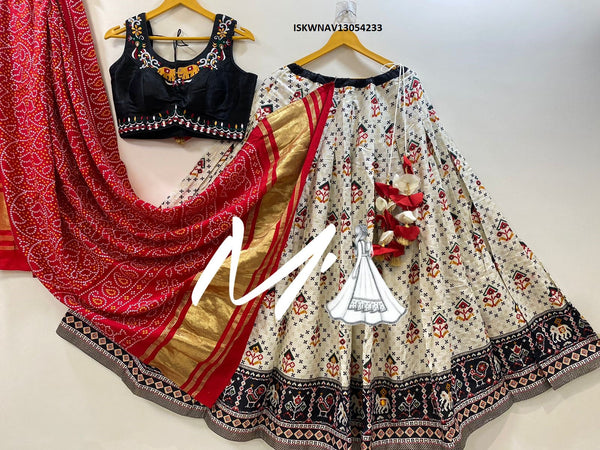 Patola Printed Gaji Silk Lehenga With Blouse And Dupatta-ISKWNAV13054233