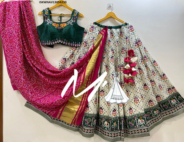 Patola Printed Gaji Silk Lehenga With Blouse And Dupatta-ISKWNAV13054233