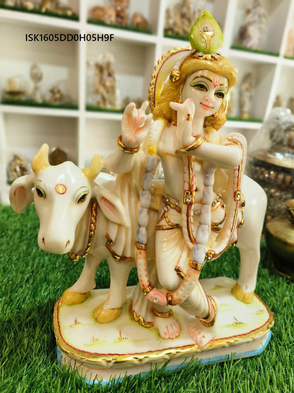 Marble Krishna With Cow-ISK1605DD0H05H9F