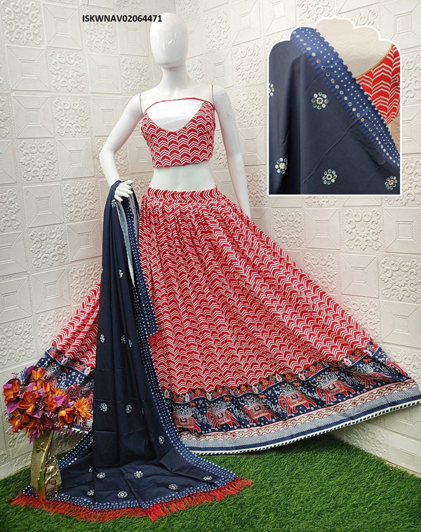 Digital Printed Butter Silk Lehenga With Blouse And Dupatta-ISKWNAV02064471