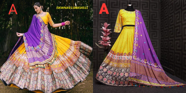 Digital Printed Chinon Silk Lehenga With Blouse And Dupatta-ISKWNAV1106KS4511