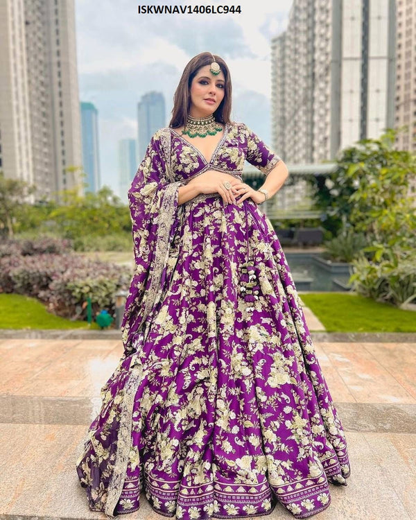 Digital Printed Butter Silk Lehenga With Blouse And Dupatta-ISKWNAV1406LC944