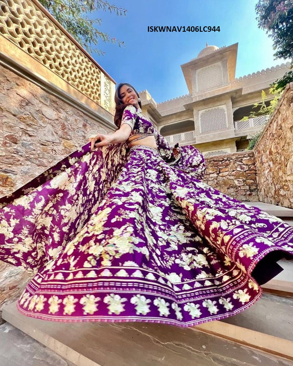 Digital Printed Butter Silk Lehenga With Blouse And Dupatta-ISKWNAV1406LC944