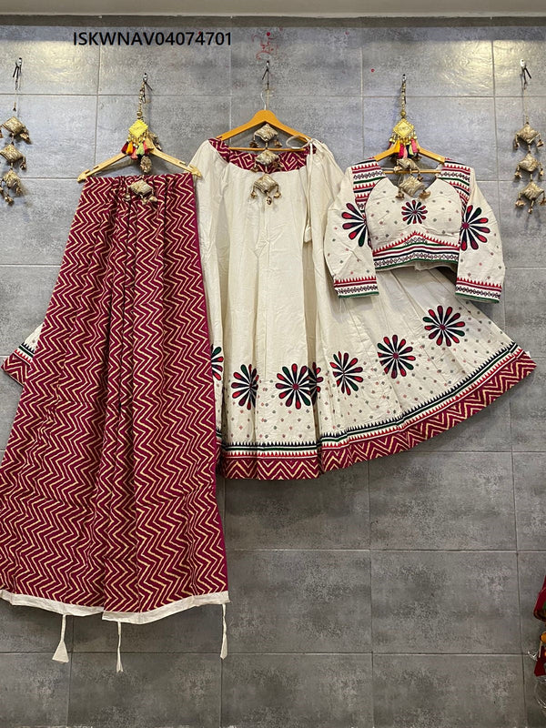 Khadi Cotton Lehenga With Blouse And Modal Dupatta-ISKWNAV04074701