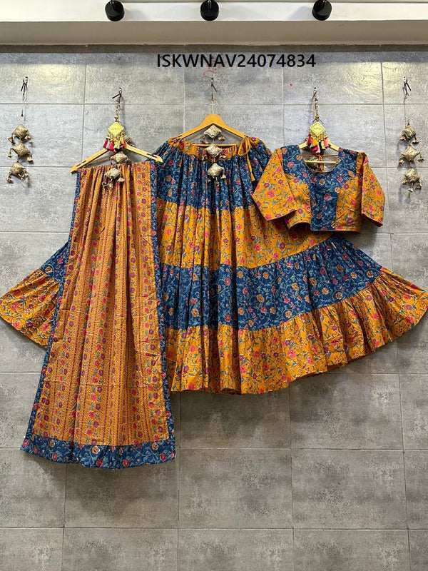 Printed Cotton Lehenga With Blouse And Dupatta-ISKWNAV24074834