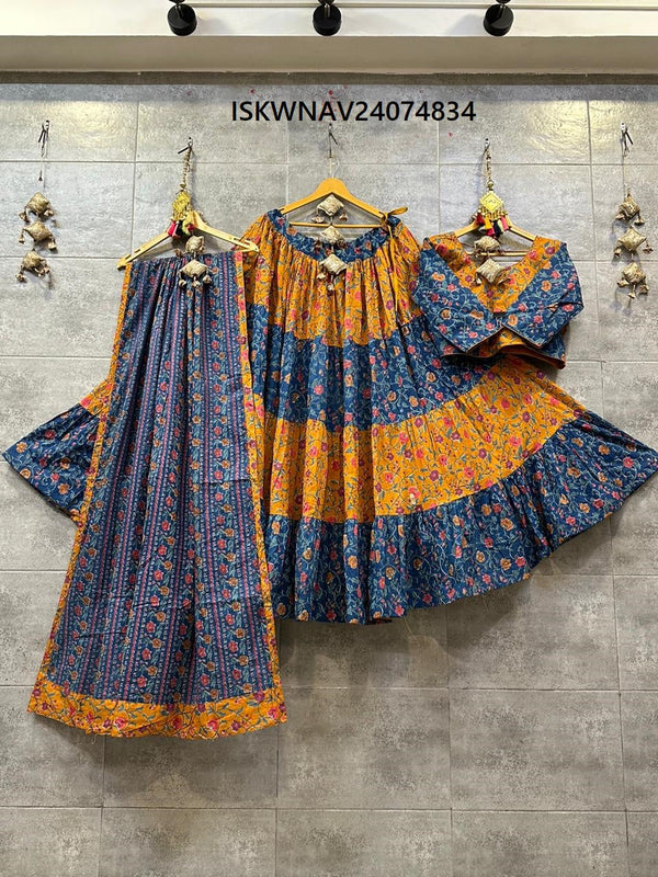 Printed Cotton Lehenga With Blouse And Dupatta-ISKWNAV24074834