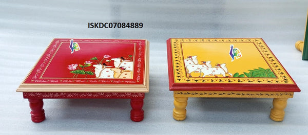 Hand Painted Artwork Square Shape Chowki-ISKDC07084889