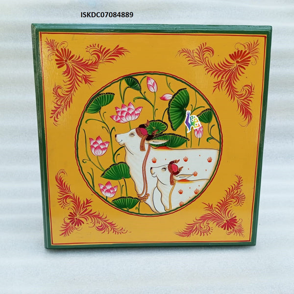 Hand Painted Artwork Square Shape Chowki-ISKDC07084889