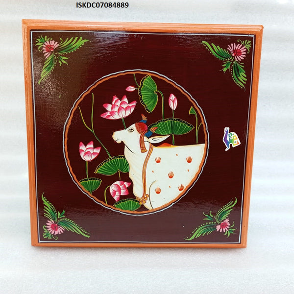 Hand Painted Artwork Square Shape Chowki-ISKDC07084889