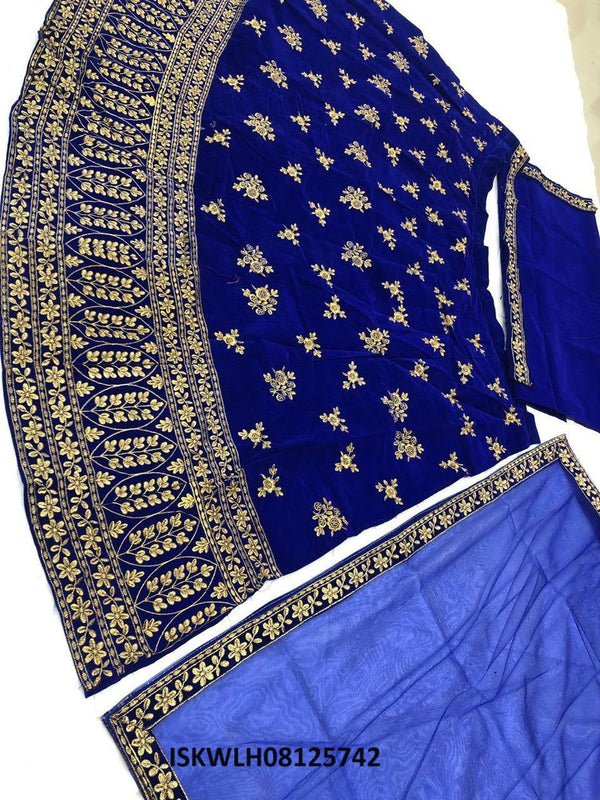 Embroidered Velvet Lehenga With Blouse And Net Dupatta-ISKWLH08125742