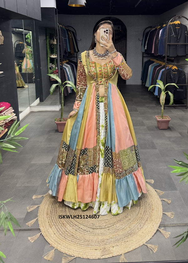 Rayon Cotton lehenga With Blouse And Printed Silk Shrug-ISKWLH25124607