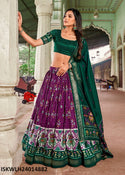 Patola Printed Tussar Silk Lehenga With Blouse And Dupatta-ISKWLH24014882