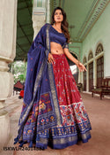 Patola Printed Tussar Silk Lehenga With Blouse And Dupatta-ISKWLH24014882