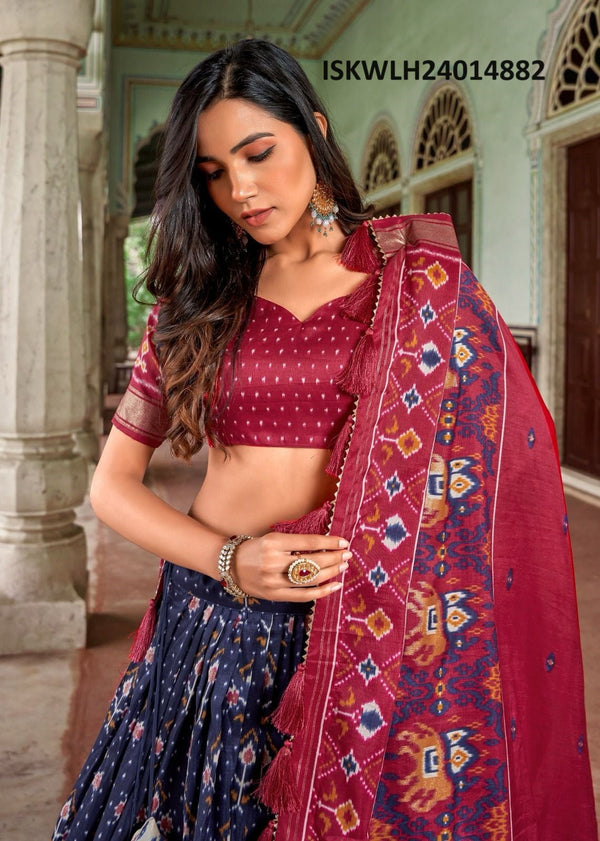 Patola Printed Tussar Silk Lehenga With Blouse And Dupatta-ISKWLH24014882