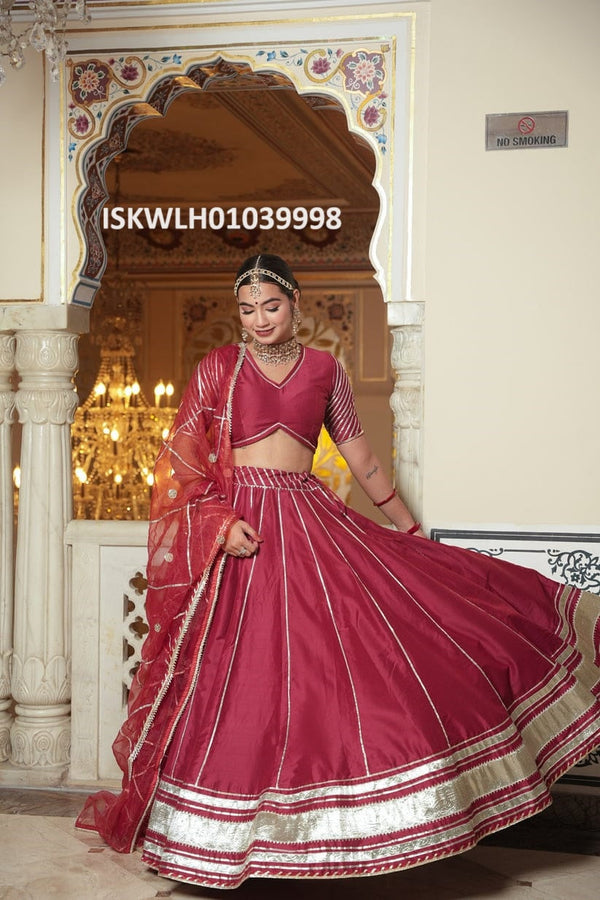 Sequined Cotton Silk Lehenga With Blouse And Organza Dupatta-ISKWLH01039998